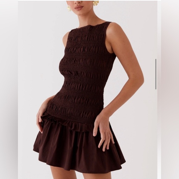 Peppermayo Dresses & Skirts - Peppermayo Chocolate Brown Smocked Mini Dress